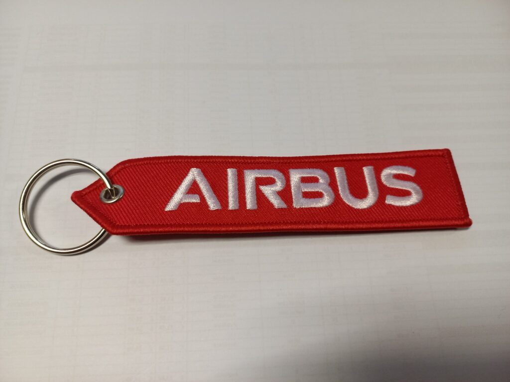 Airbus portachiavi in tessuto di colore rosso con anello
