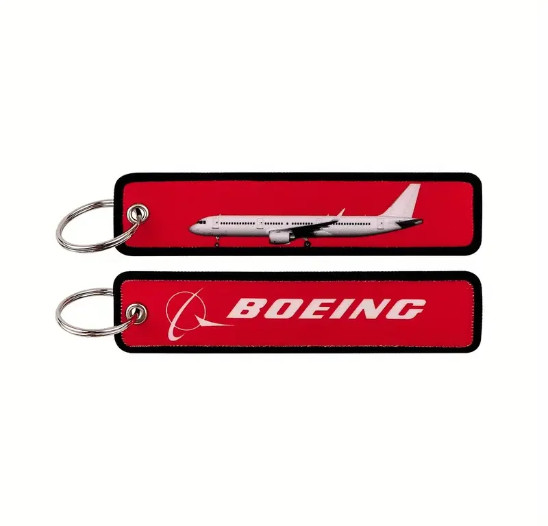 Boeing portachiavi in tessuto di colore rosso con anello